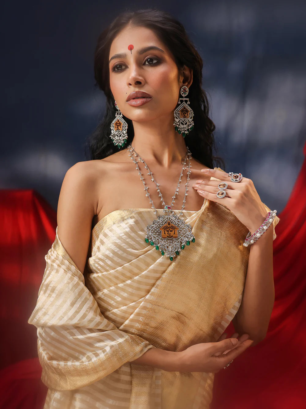 Green Onyx Ma Durga Necklace Set