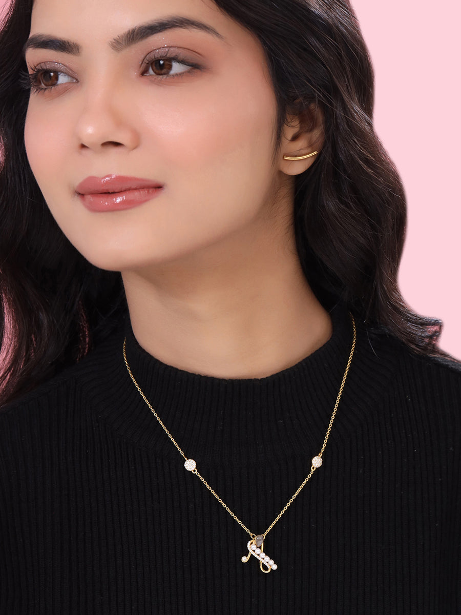 Labradorite Pearl Gold-plated Elegent 'A' Alphabet 925 Sterling Silver Pendant For Women