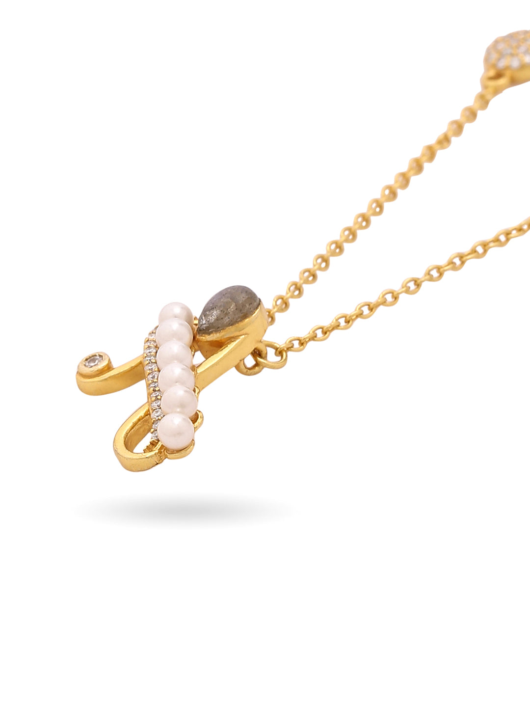 Labradorite Pearl Gold-plated Elegent 'A' Alphabet 925 Sterling Silver Pendant For Women
