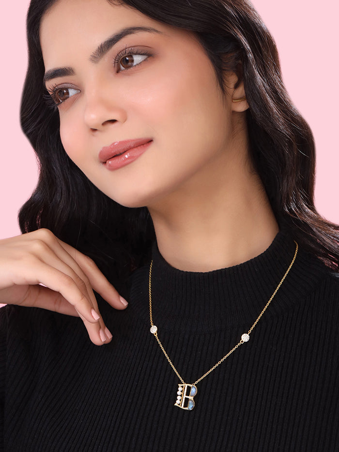Labradorite Pearl Gold-plated Enchanting 'B' Alphabet 925 Sterling Silver Pendant For Women