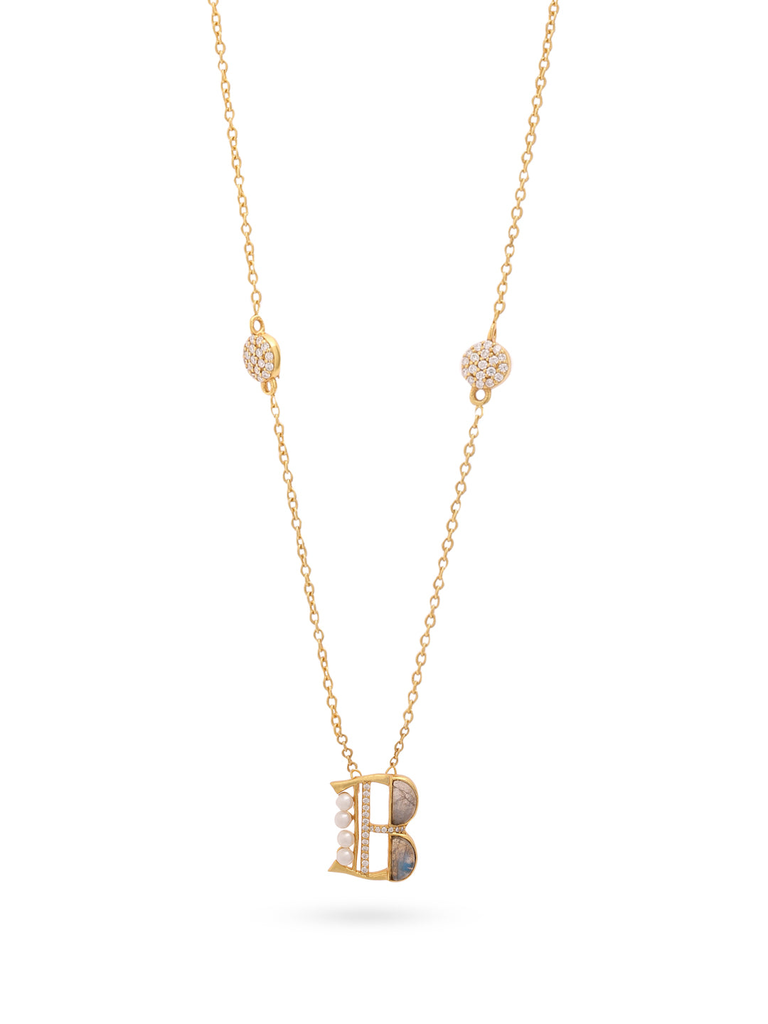 Labradorite Pearl Gold-plated Enchanting 'B' Alphabet 925 Sterling Silver Pendant For Women