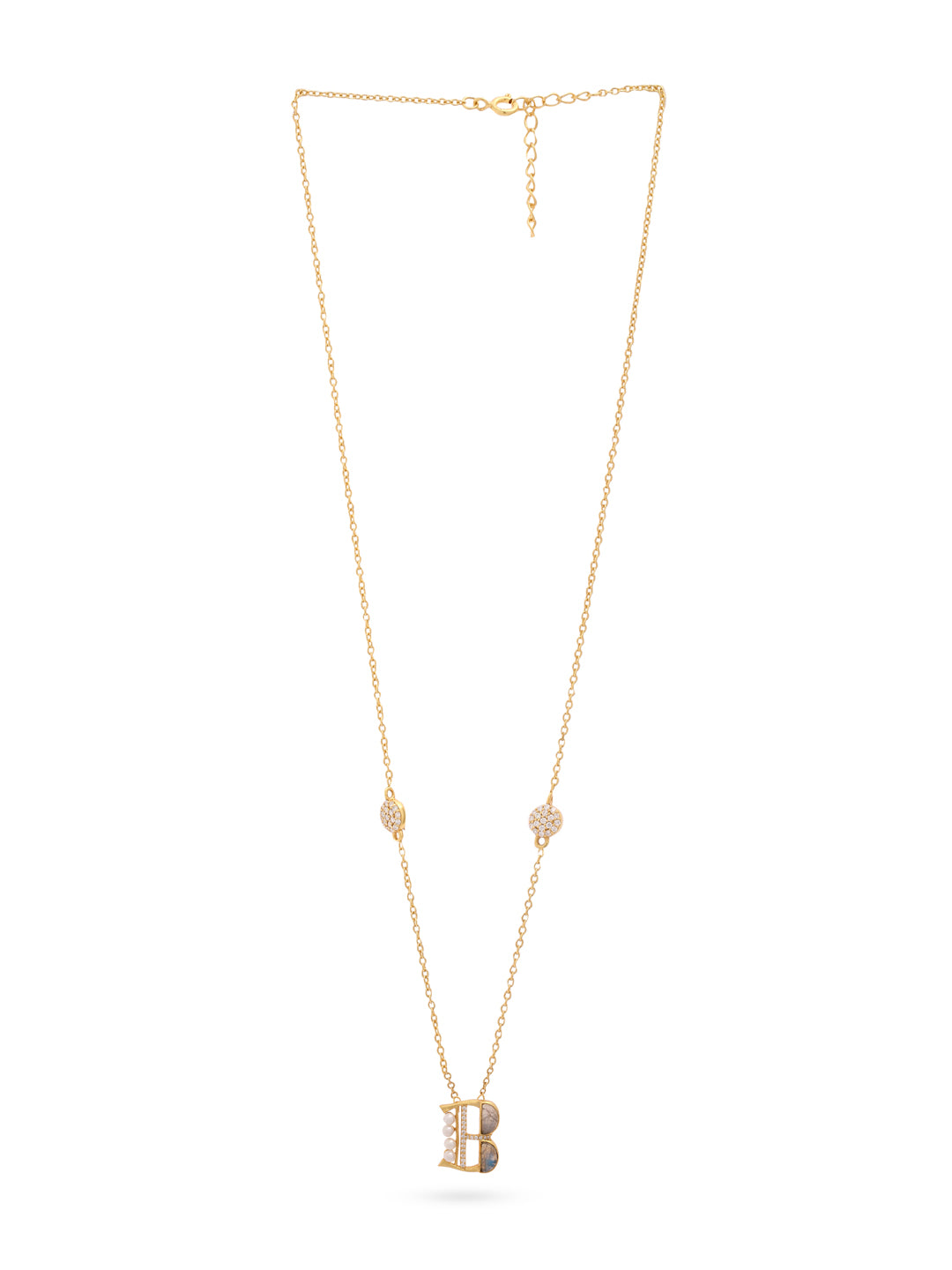 Labradorite Pearl Gold-plated Enchanting 'B' Alphabet 925 Sterling Silver Pendant For Women
