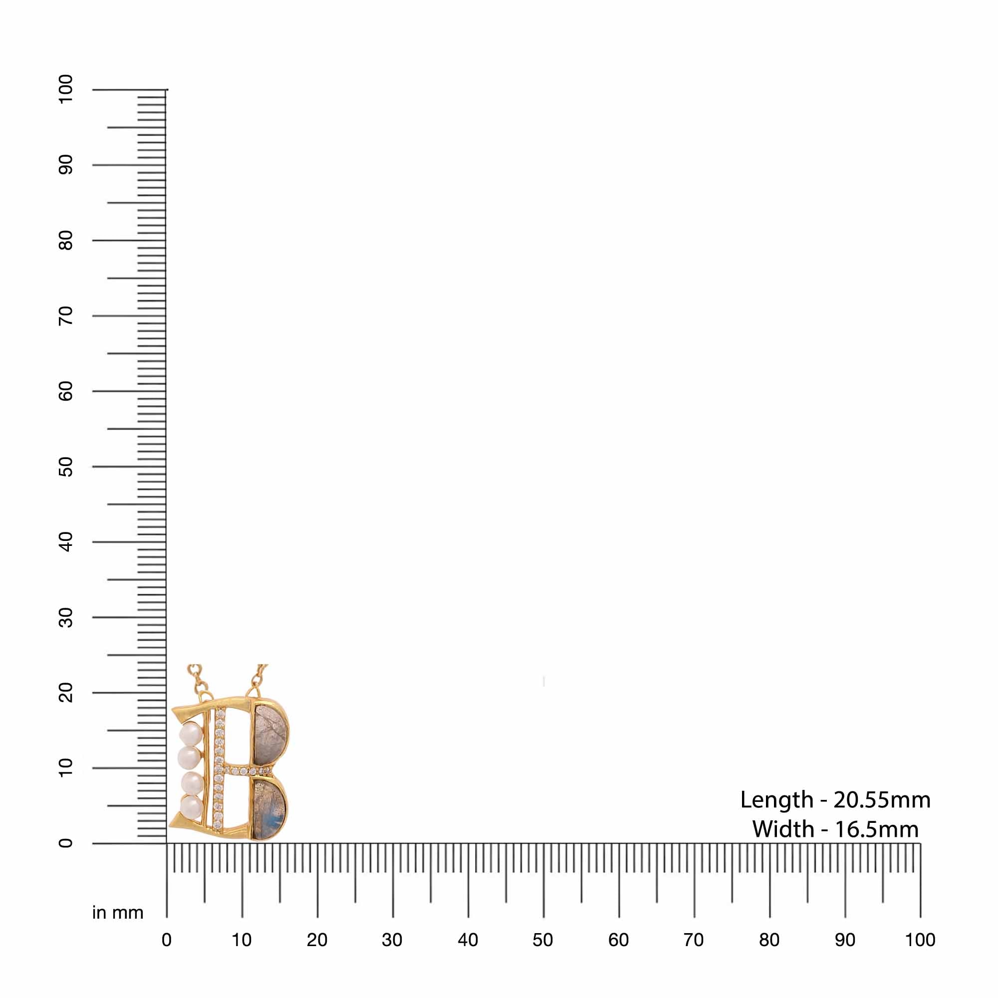 Labradorite Pearl Gold-plated Enchanting 'B' Alphabet 925 Sterling Silver Pendant For Women