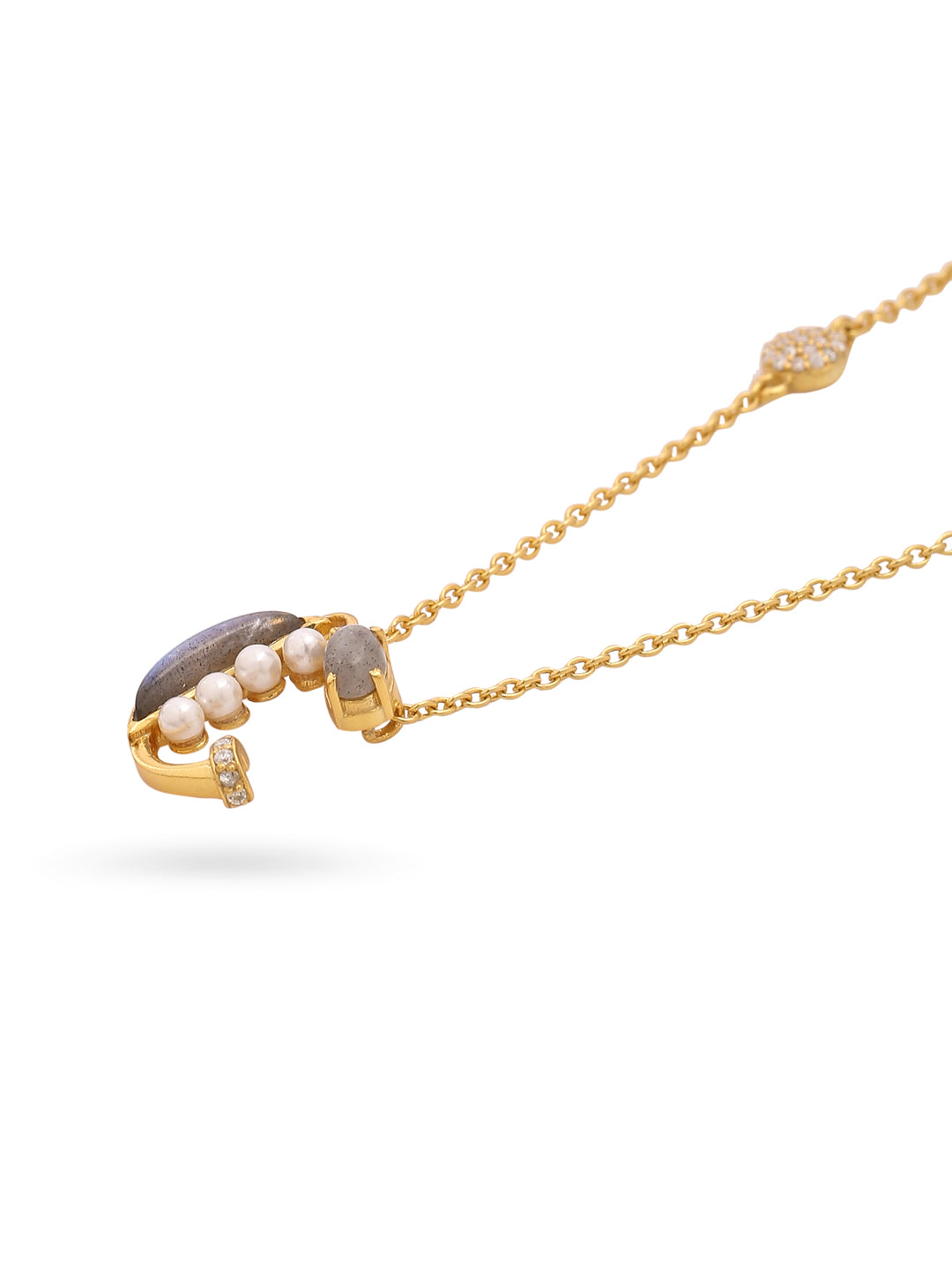 Labradorite Pearl Gold-plated Gem Accents 'C' Alphabet Pendant 925 Sterling Silver Pendant For Women