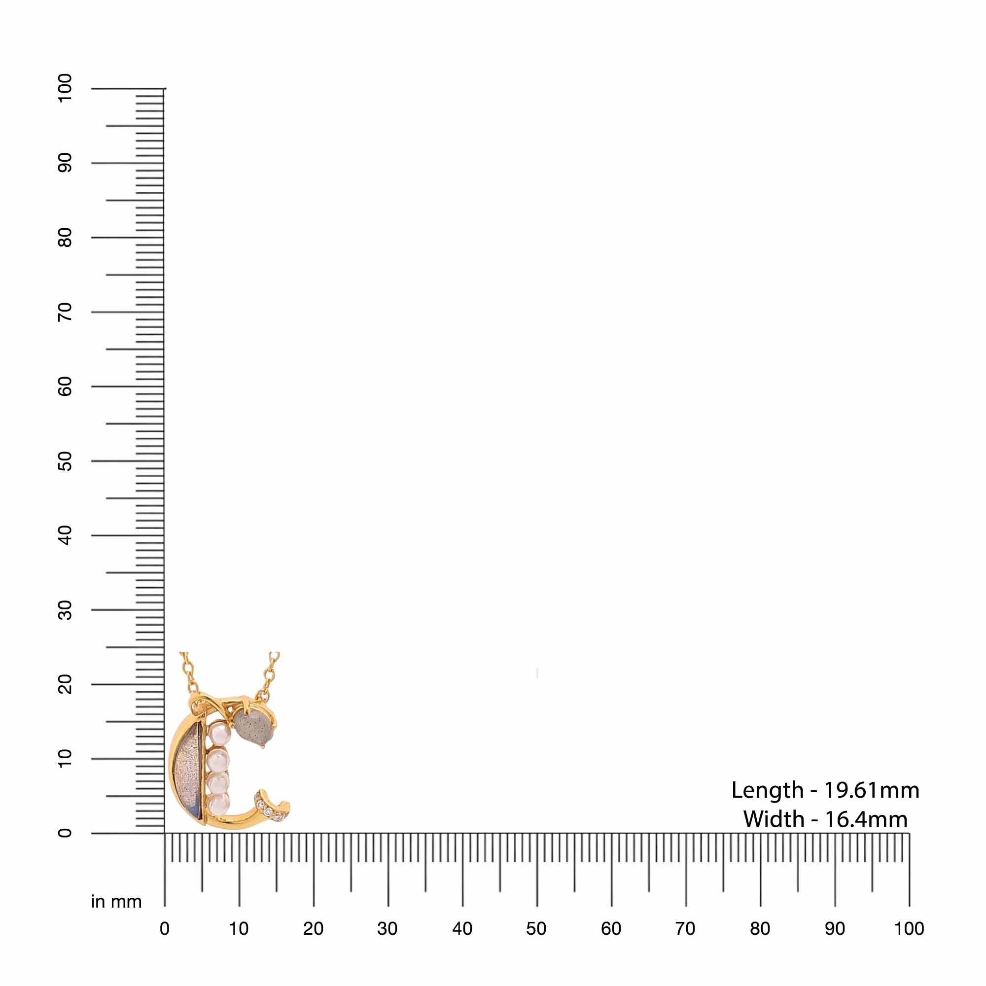 Labradorite Pearl Gold-plated Gem Accents 'C' Alphabet Pendant 925 Sterling Silver Pendant For Women