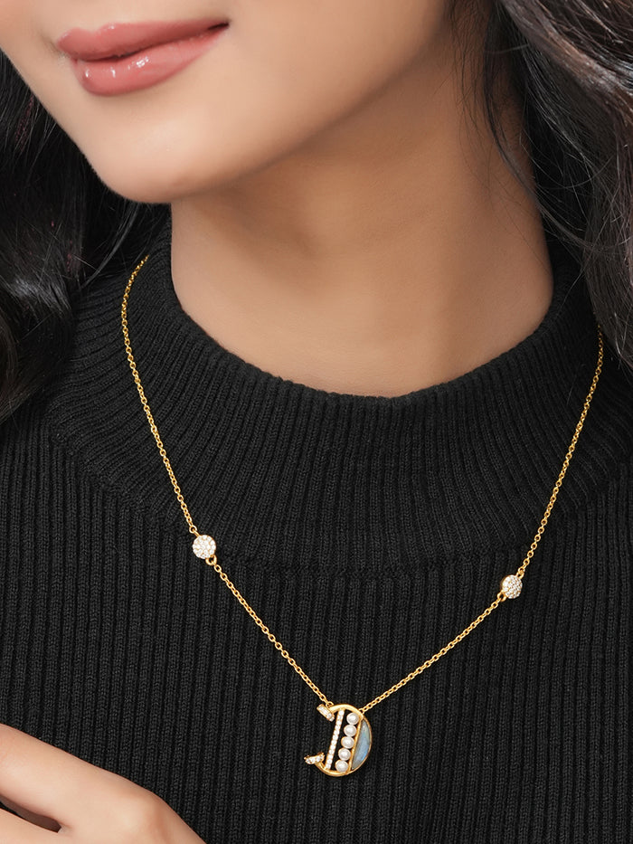 Labradorite Pearl Gold-plated Elegant 'D' Alphabet 925 Sterling Silver Pendant For Women