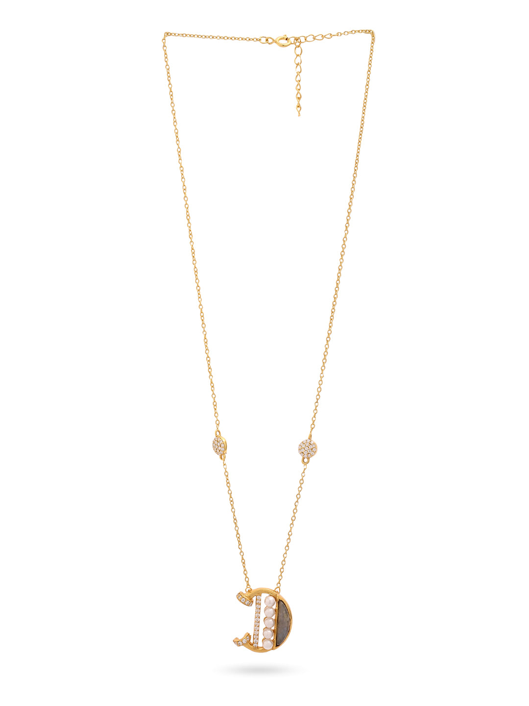 Labradorite Pearl Gold-plated Elegant 'D' Alphabet 925 Sterling Silver Pendant For Women