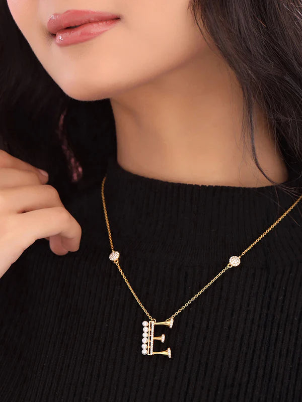 Pearl 925 Sterling Silver 'E' Alphabet -24K Gold Plated Pendant For Women