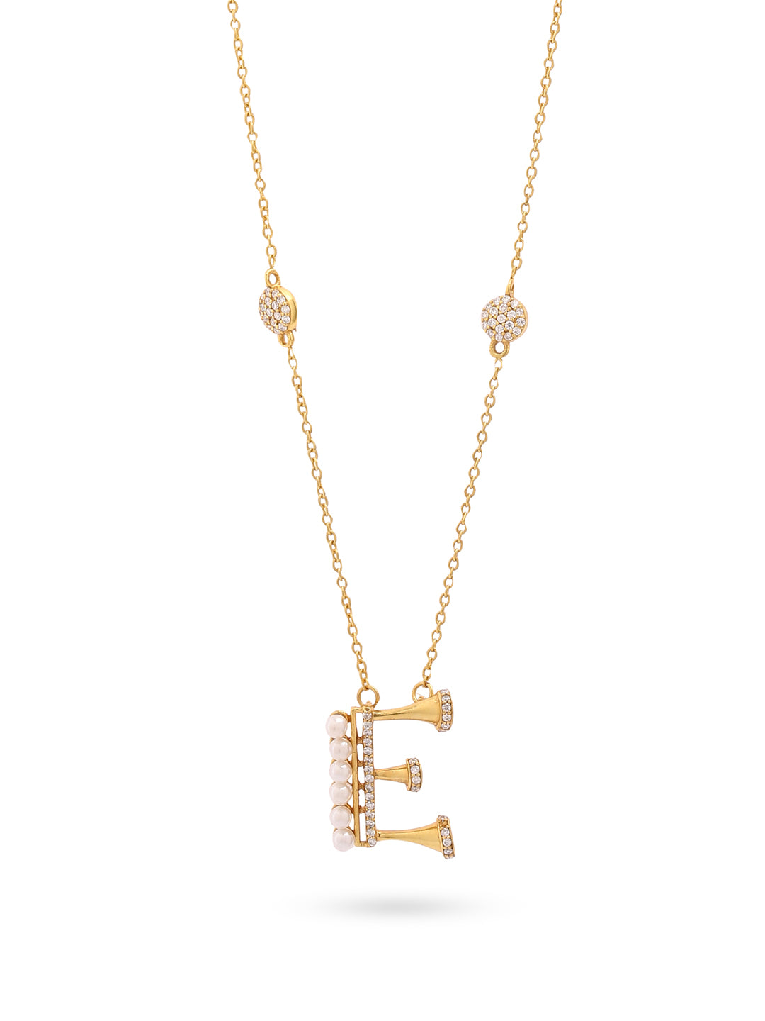 Pearl 925 Sterling Silver 'E' Alphabet -24K Gold Plated Pendant For Women