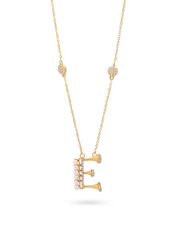 Pearl 925 Sterling Silver 'E' Alphabet -24K Gold Plated Pendant For Women