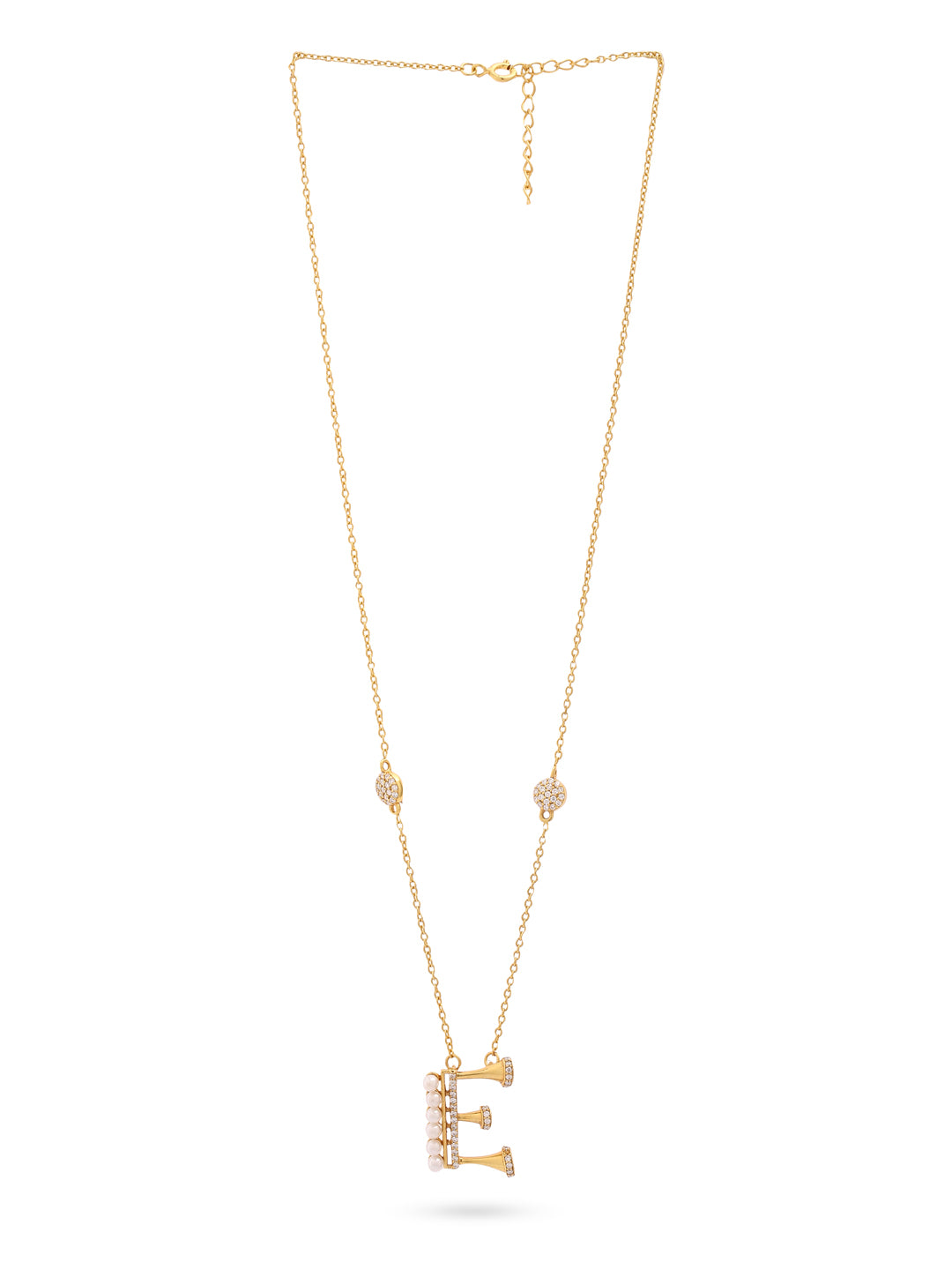 Pearl 925 Sterling Silver 'E' Alphabet -24K Gold Plated Pendant For Women