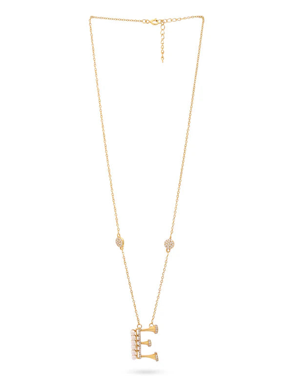 Pearl 925 Sterling Silver 'E' Alphabet -24K Gold Plated Pendant For Women