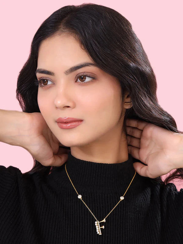 Pearl Gold-plated Charming 'F' Alphabet 925 Sterling Silver Pendant For Women