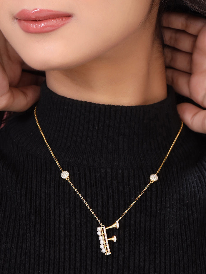 Pearl Gold-plated Charming 'F' Alphabet 925 Sterling Silver Pendant For Women