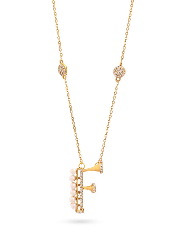 Pearl Gold-plated Charming 'F' Alphabet 925 Sterling Silver Pendant For Women