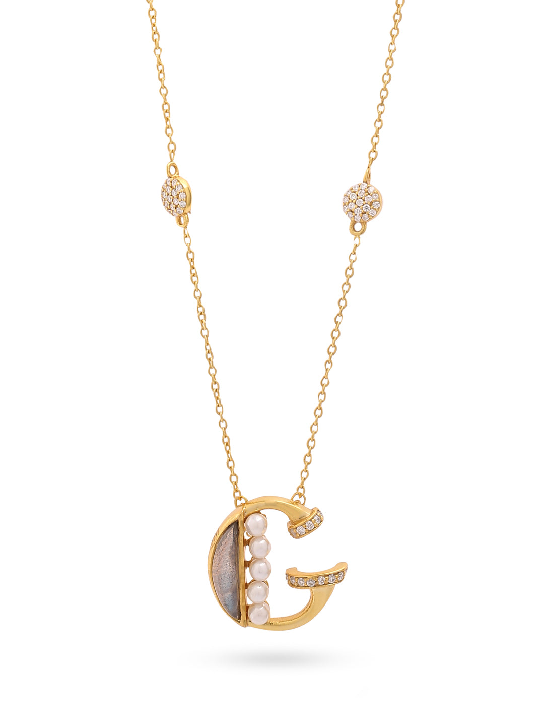 Labradorite Pearl Gold-plated Charming 'G' Alphabet 925 Sterling Silver Pendant For Women