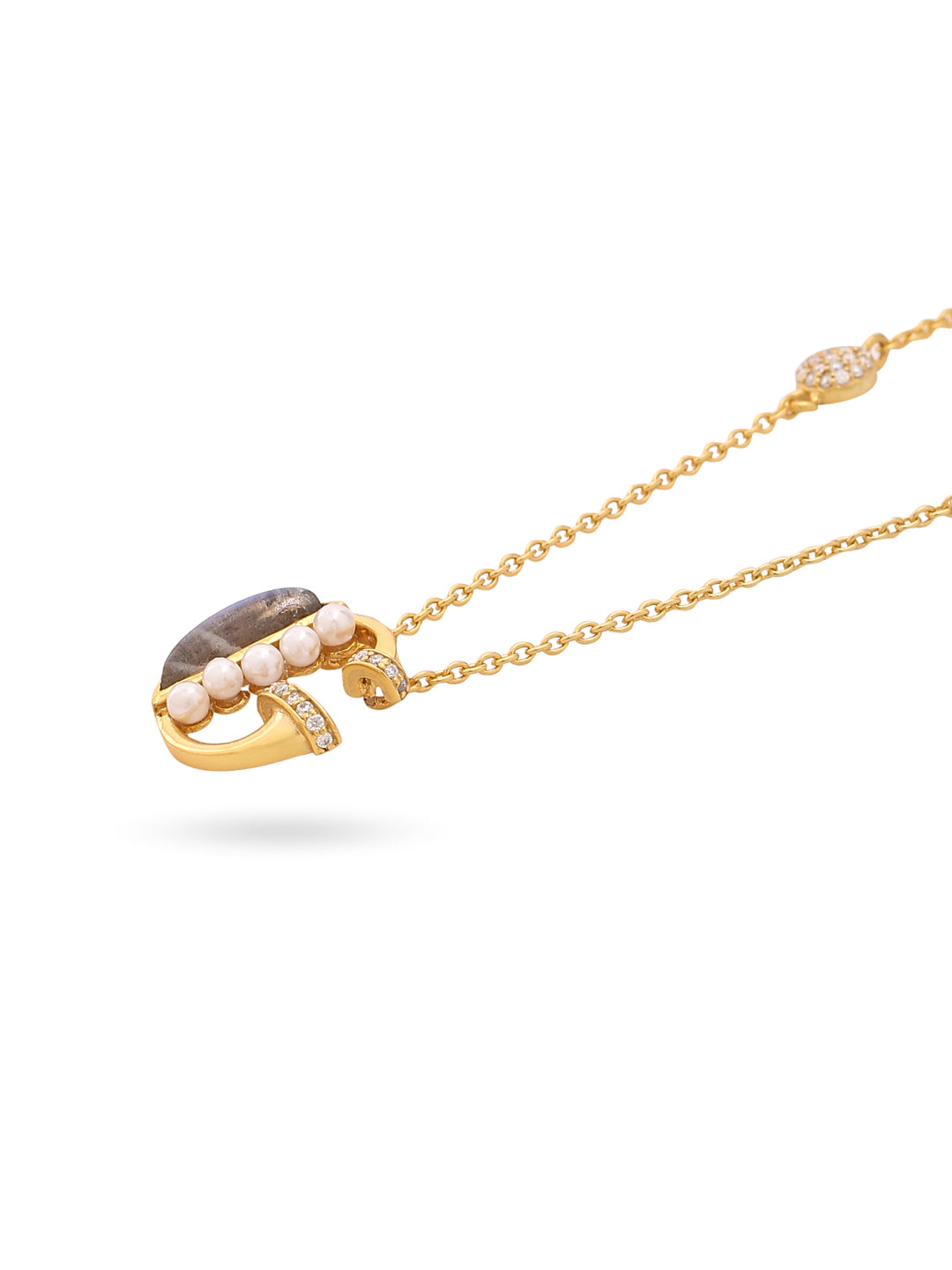 Labradorite Pearl Gold-plated Charming 'G' Alphabet 925 Sterling Silver Pendant For Women