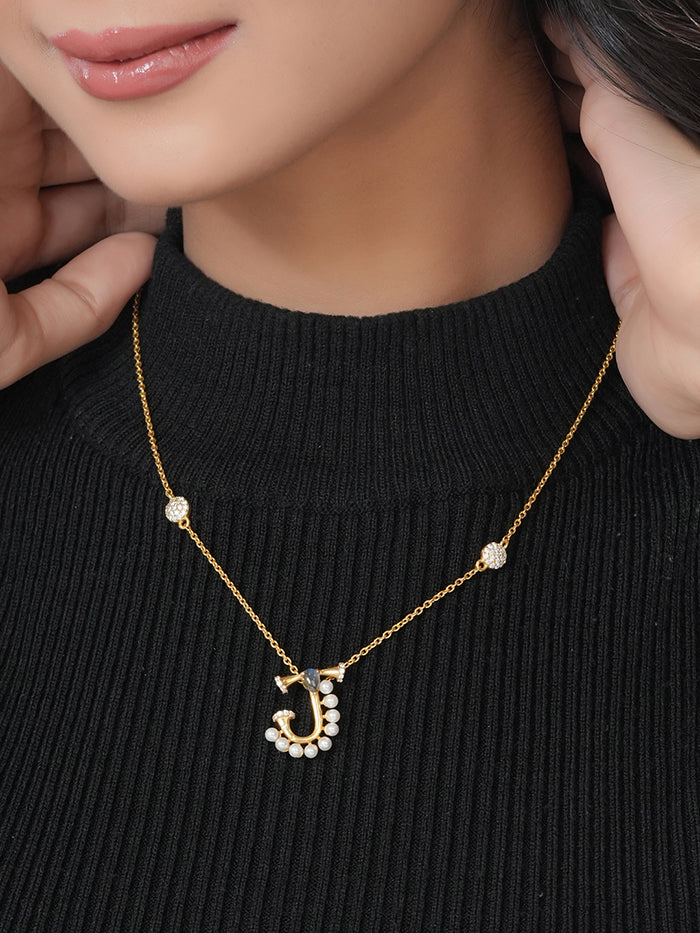 Labradorite Pearl Gold-plated Charming 'J' Alphabet 925 Sterling Silver Pendant For Women