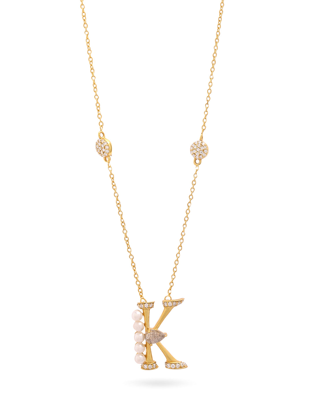 Labradorite Pearl Gold-plated Intricate 'K' Alphabet 925 Sterling Silver Pendant For Women