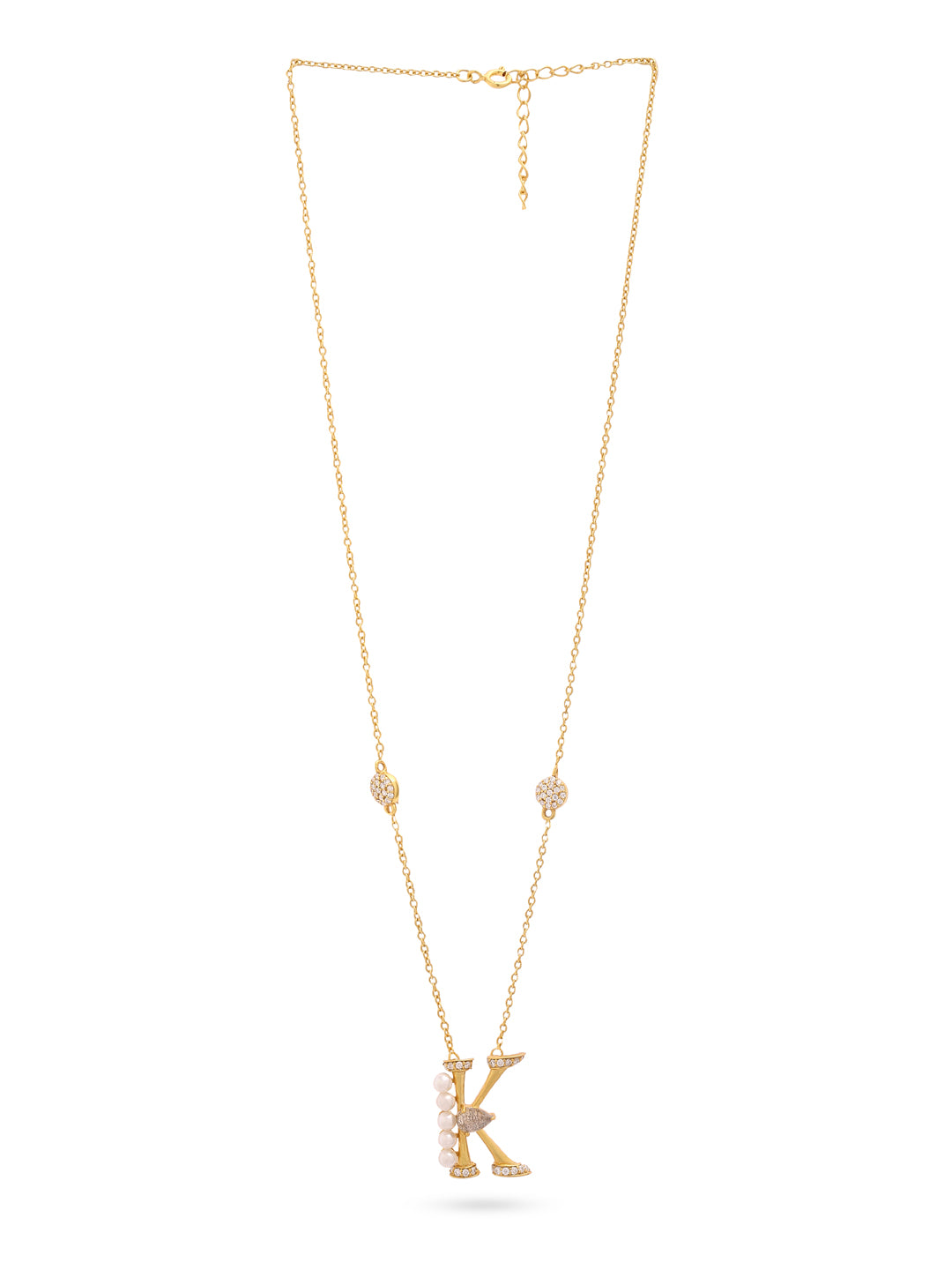 Labradorite Pearl Gold-plated Intricate 'K' Alphabet 925 Sterling Silver Pendant For Women