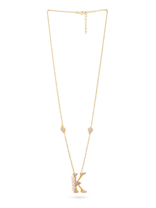 Labradorite Pearl Gold-plated Intricate 'K' Alphabet 925 Sterling Silver Pendant For Women