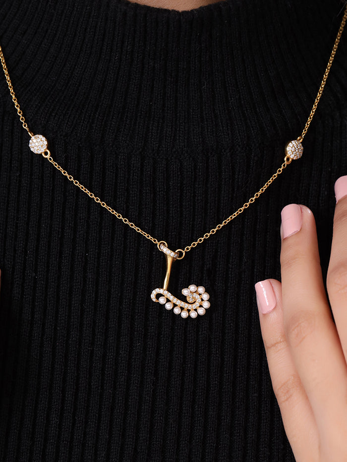 Pearl Gold-plated Sophisticated 'L' Alphabet 925 Sterling Silver Pendant For Women