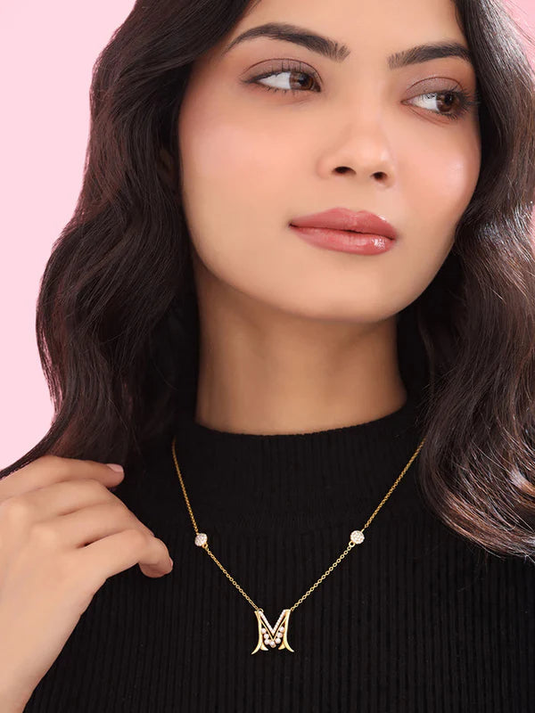 Pearl Gold-plated Elegant 'M' Alphabet Pendant 925 Sterling Silver Pendant For Women