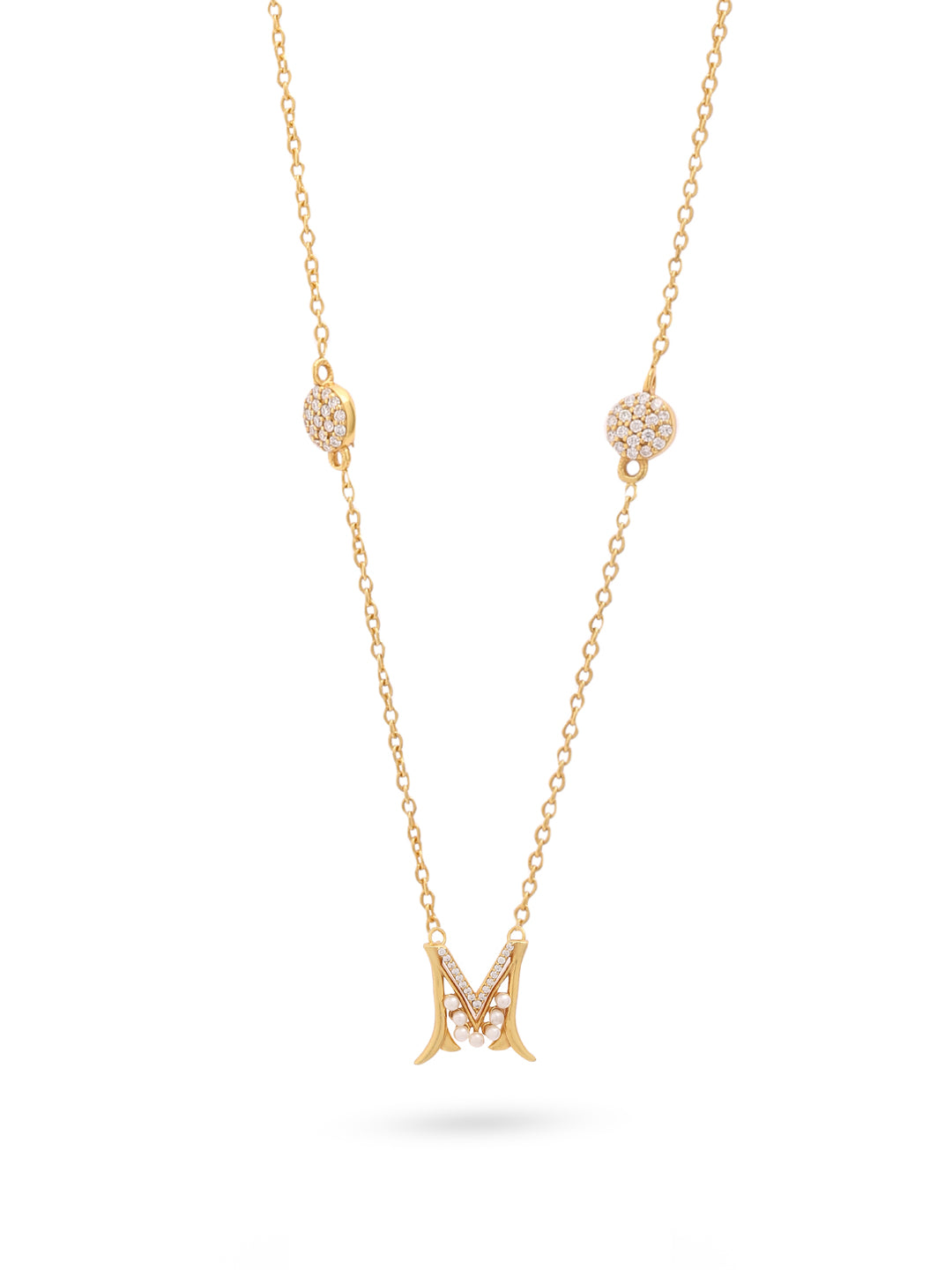 Pearl Gold-plated Elegant 'M' Alphabet Pendant 925 Sterling Silver Pendant For Women