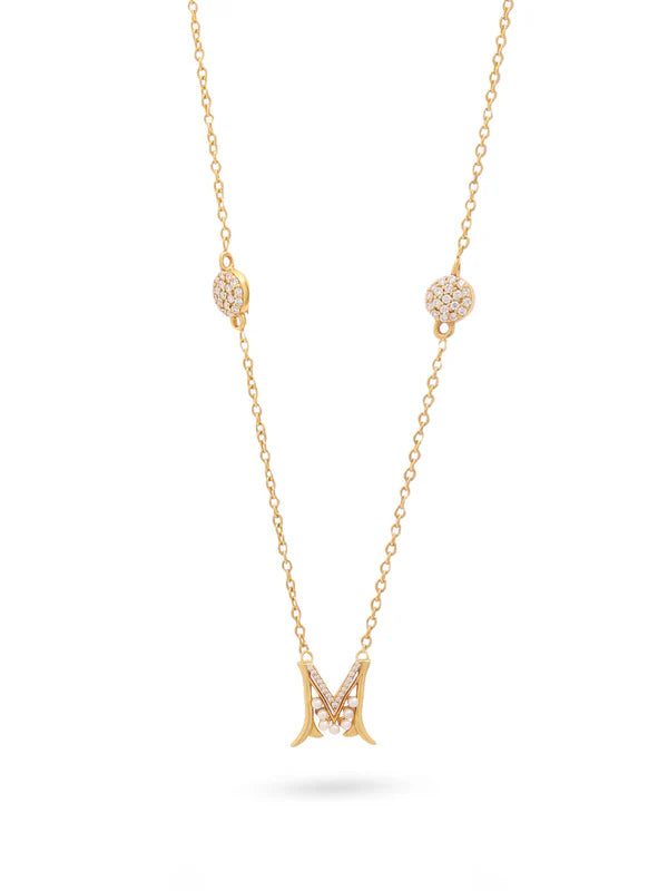 Pearl Gold-plated Elegant 'M' Alphabet Pendant 925 Sterling Silver Pendant For Women