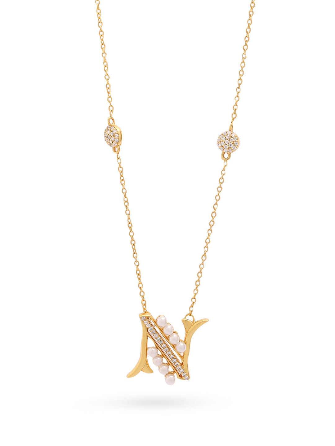 Pearl Gold-plated Personalized 'N' Alphabet 925 Sterling Silver Pendant For Women