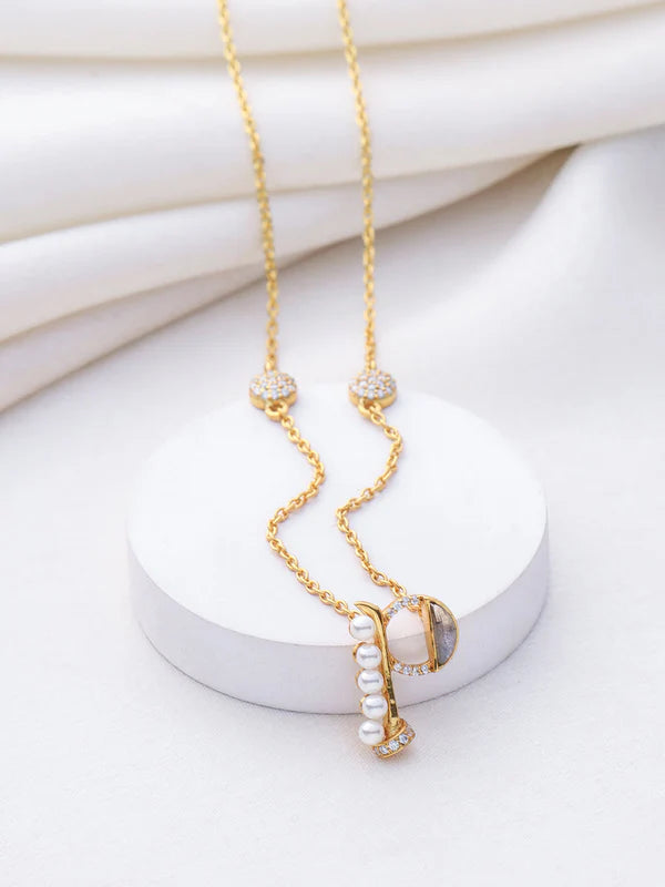 Labradorite Pearl Gold-plated Charming 'P' Alphabet 925 Sterling Silver Pendant For Women