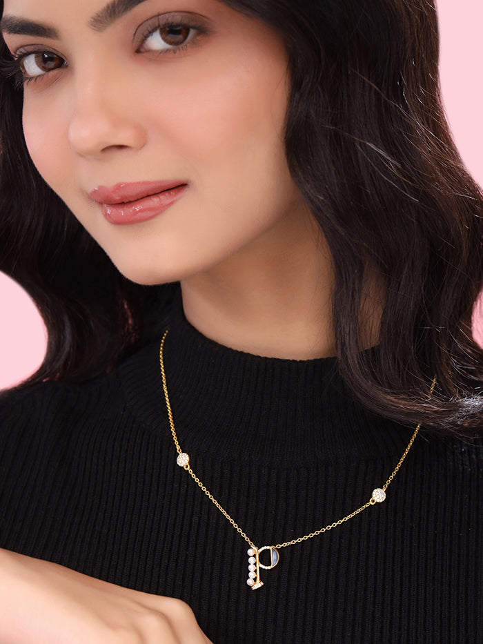 Labradorite Pearl Gold-plated Charming 'P' Alphabet 925 Sterling Silver Pendant For Women