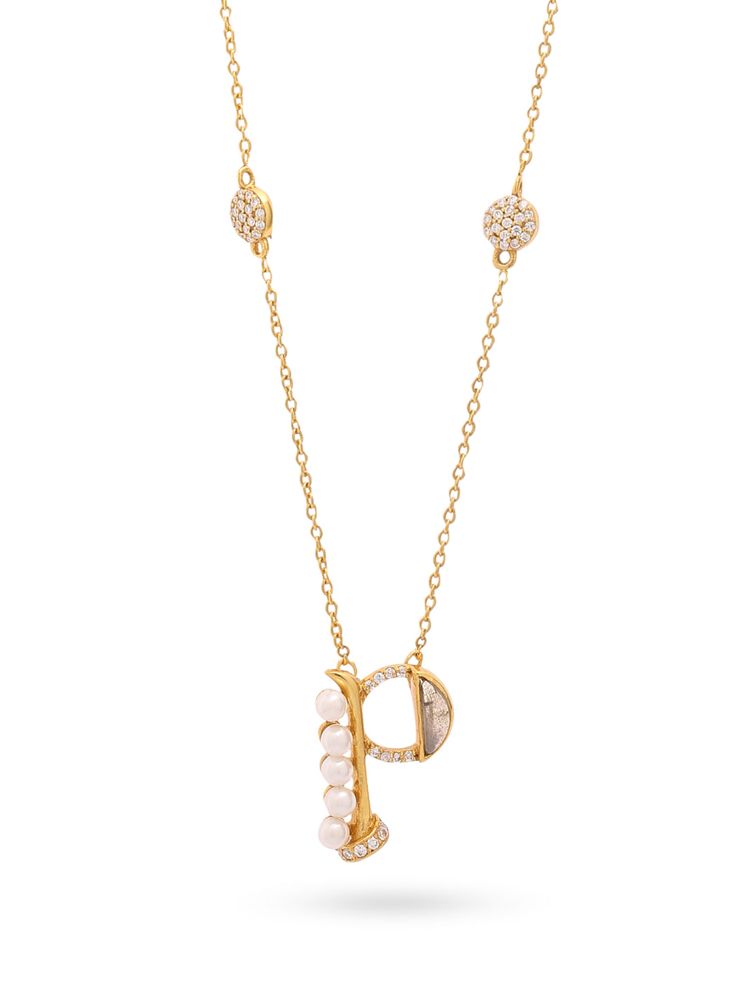 Labradorite Pearl Gold-plated Charming 'P' Alphabet 925 Sterling Silver Pendant For Women