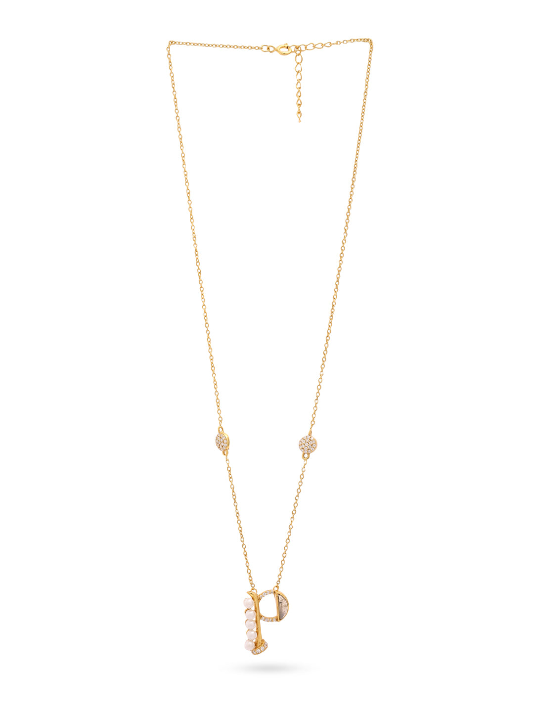 Labradorite Pearl Gold-plated Charming 'P' Alphabet 925 Sterling Silver Pendant For Women