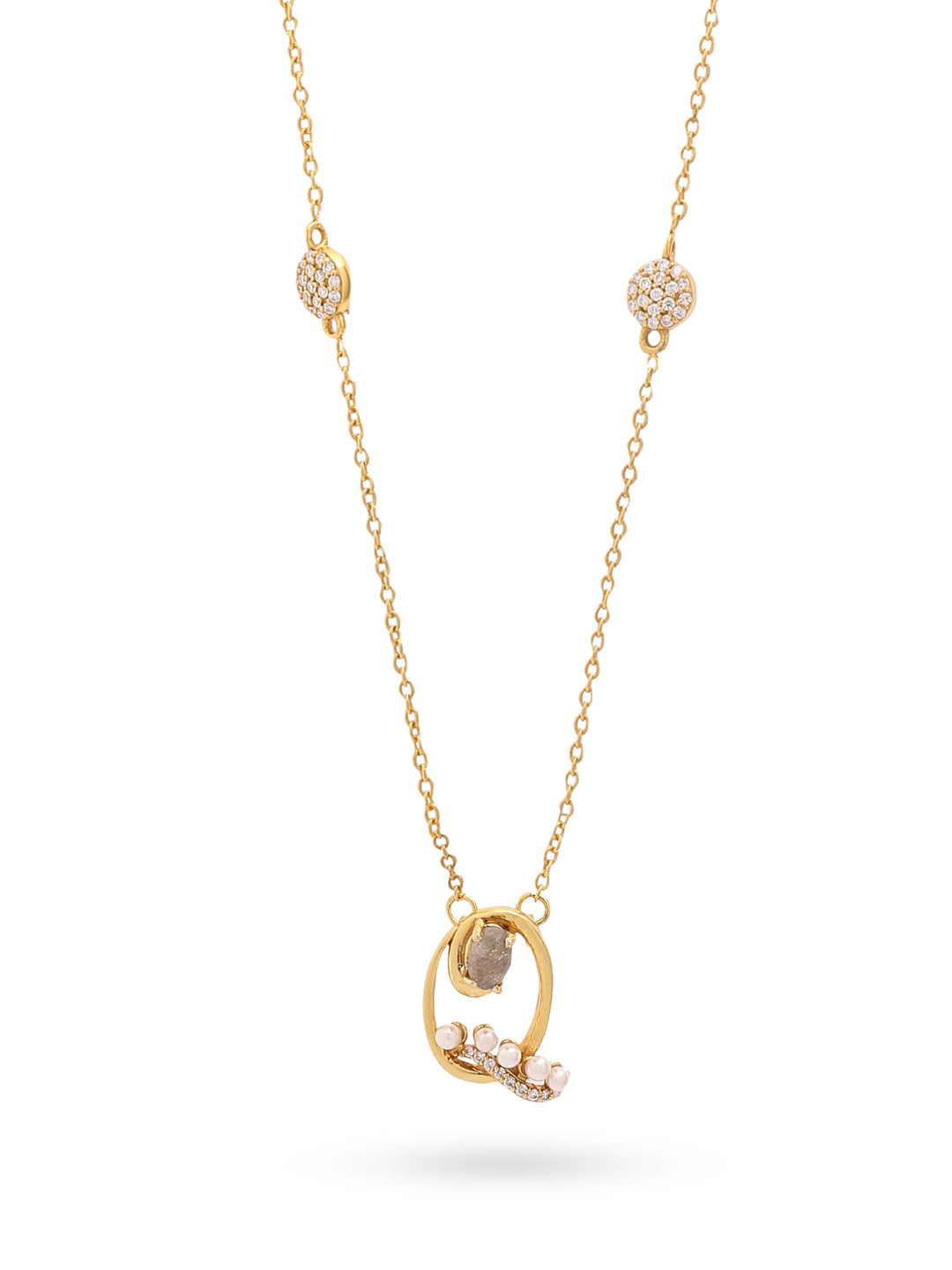 Labradorite Pearl Gold-plated Timeless 'Q' Alphabet 925 Sterling Silver Pendant For Women