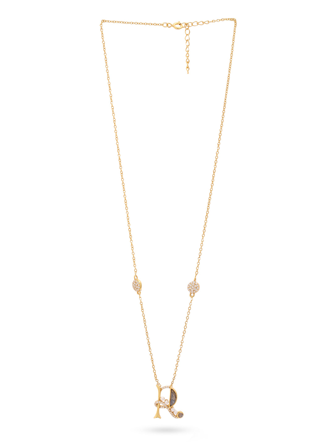 Labradorite Pearl Gold-plated Sleek 'R' Alphabet 925 Sterling Silver Pendant For Women