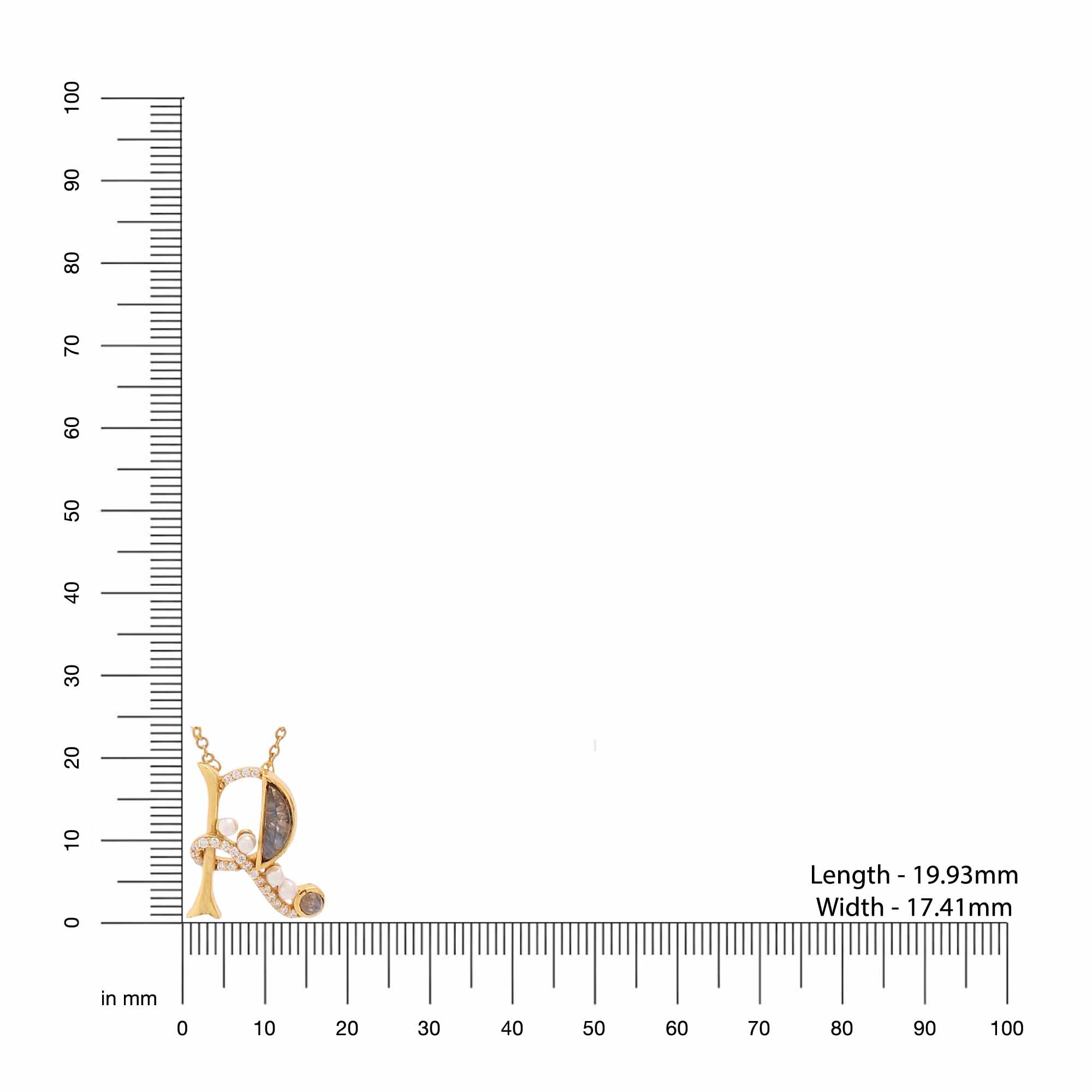 Labradorite Pearl Gold-plated Sleek 'R' Alphabet 925 Sterling Silver Pendant For Women