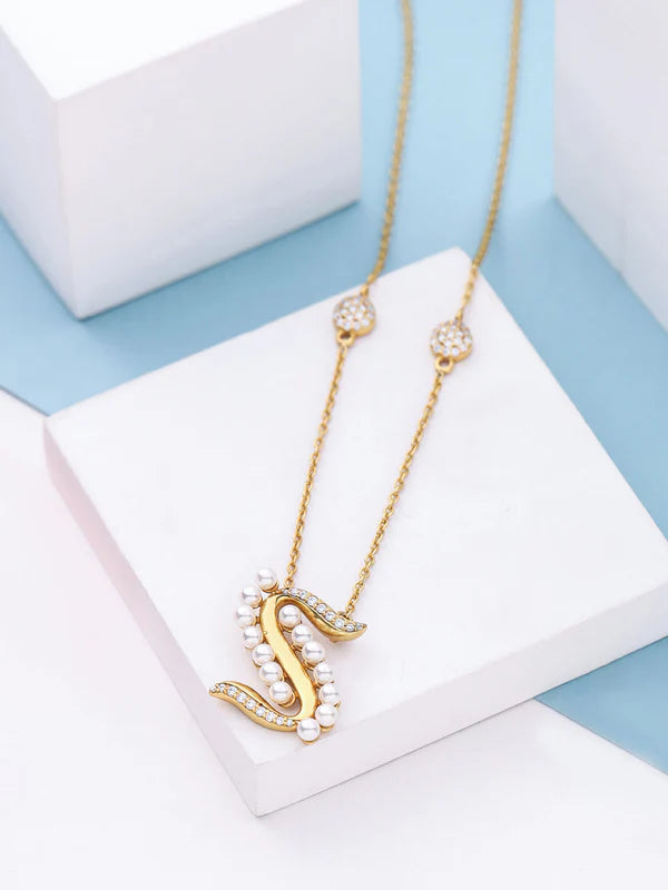 Pearl Gold-plated Radiant 'S' Alphabet 925 Sterling Silver Pendant For Women