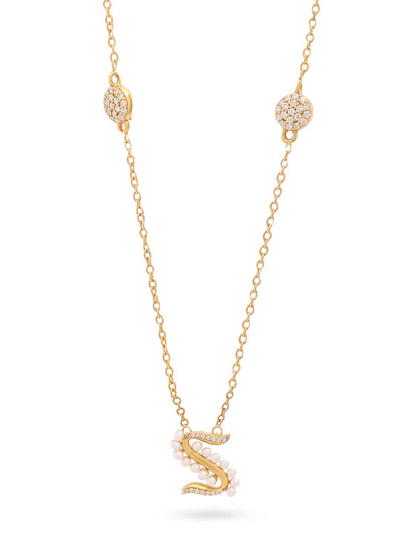 Pearl Gold-plated Radiant 'S' Alphabet 925 Sterling Silver Pendant For Women