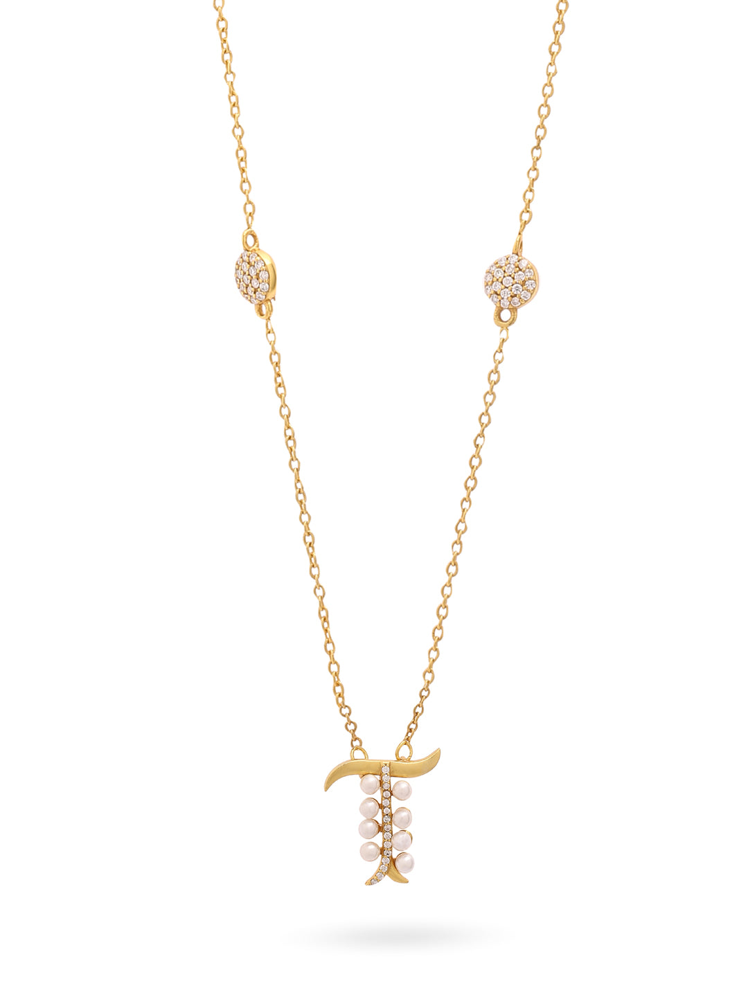 Pearl Gold-plated Dazzling 'T' Alphabet 925 Sterling Silver Pendant For Women