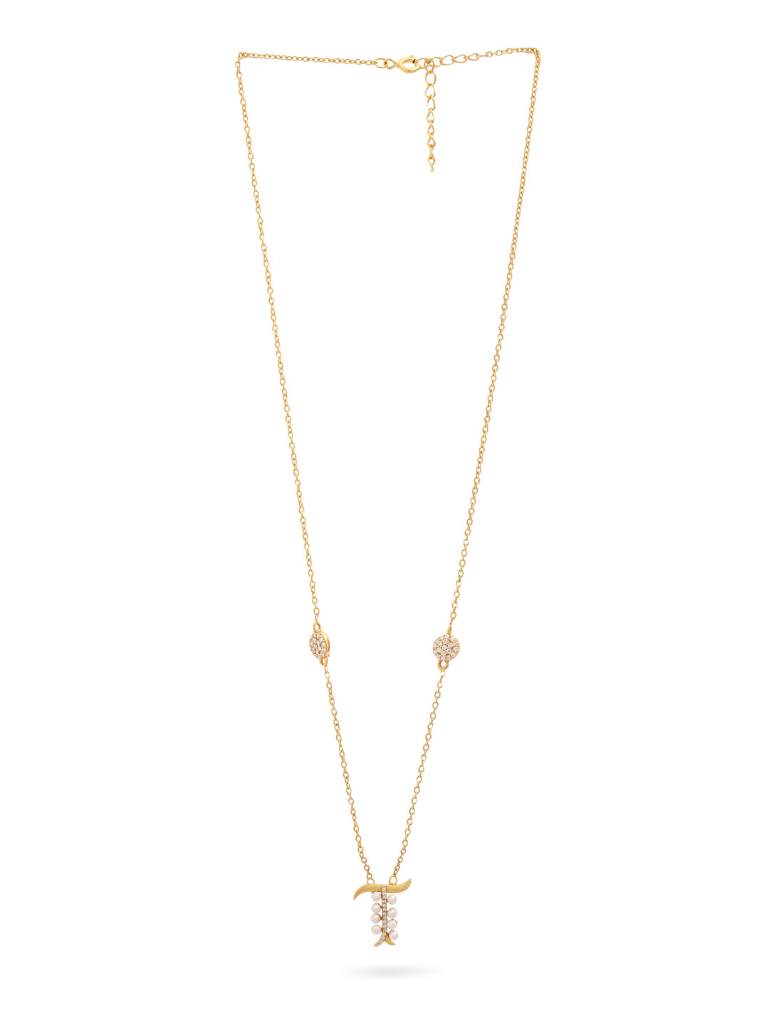 Pearl Gold-plated Dazzling 'T' Alphabet 925 Sterling Silver Pendant For Women