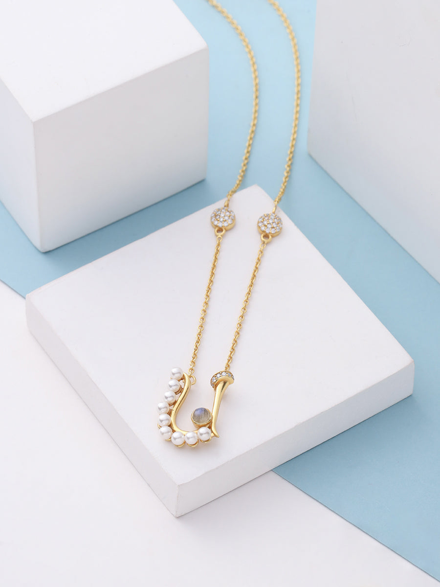 Pearl Gold-plated Charming 'U' Alphabet 925 Sterling Silver Pendant For Women