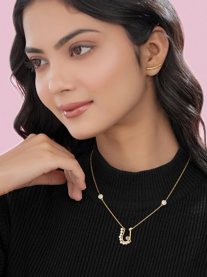 Pearl Gold-plated Charming 'U' Alphabet 925 Sterling Silver Pendant For Women