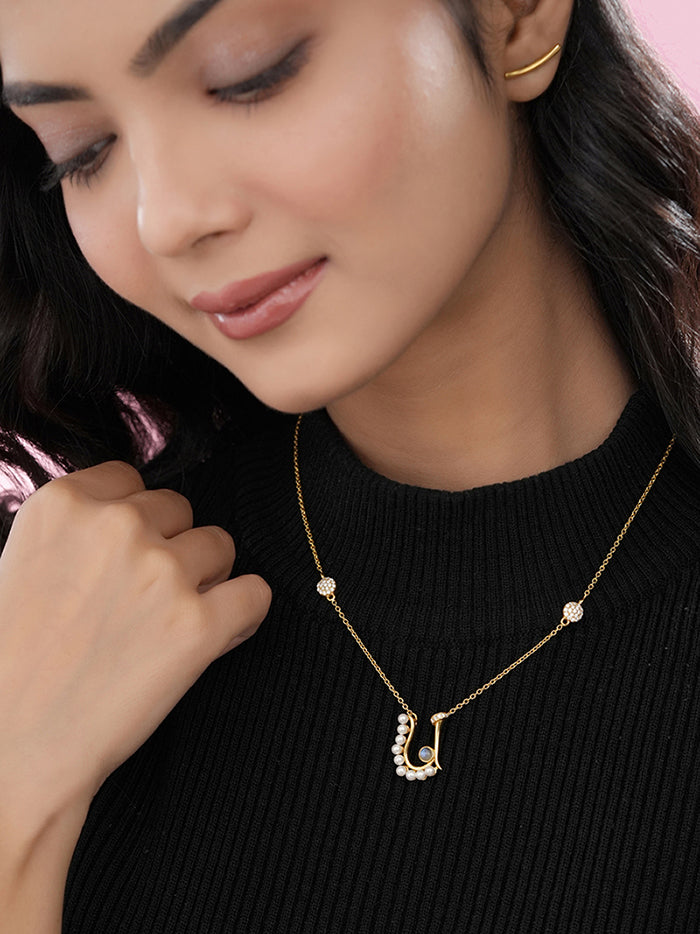 Pearl Gold-plated Charming 'U' Alphabet 925 Sterling Silver Pendant For Women