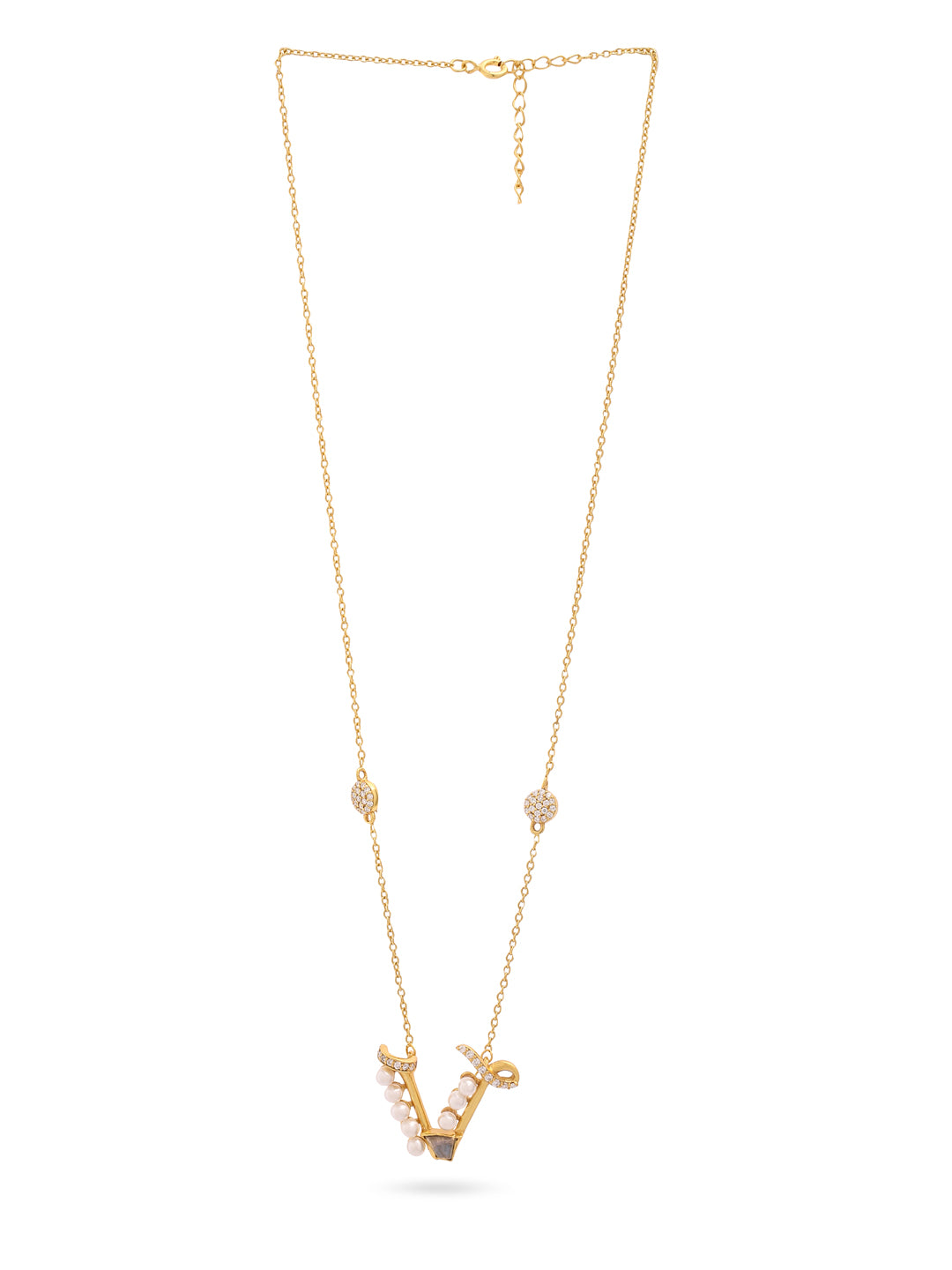 Labradorite Pearl Gold-plated Charming 'V' Alphabet 925 Sterling Silver Pendant For Women