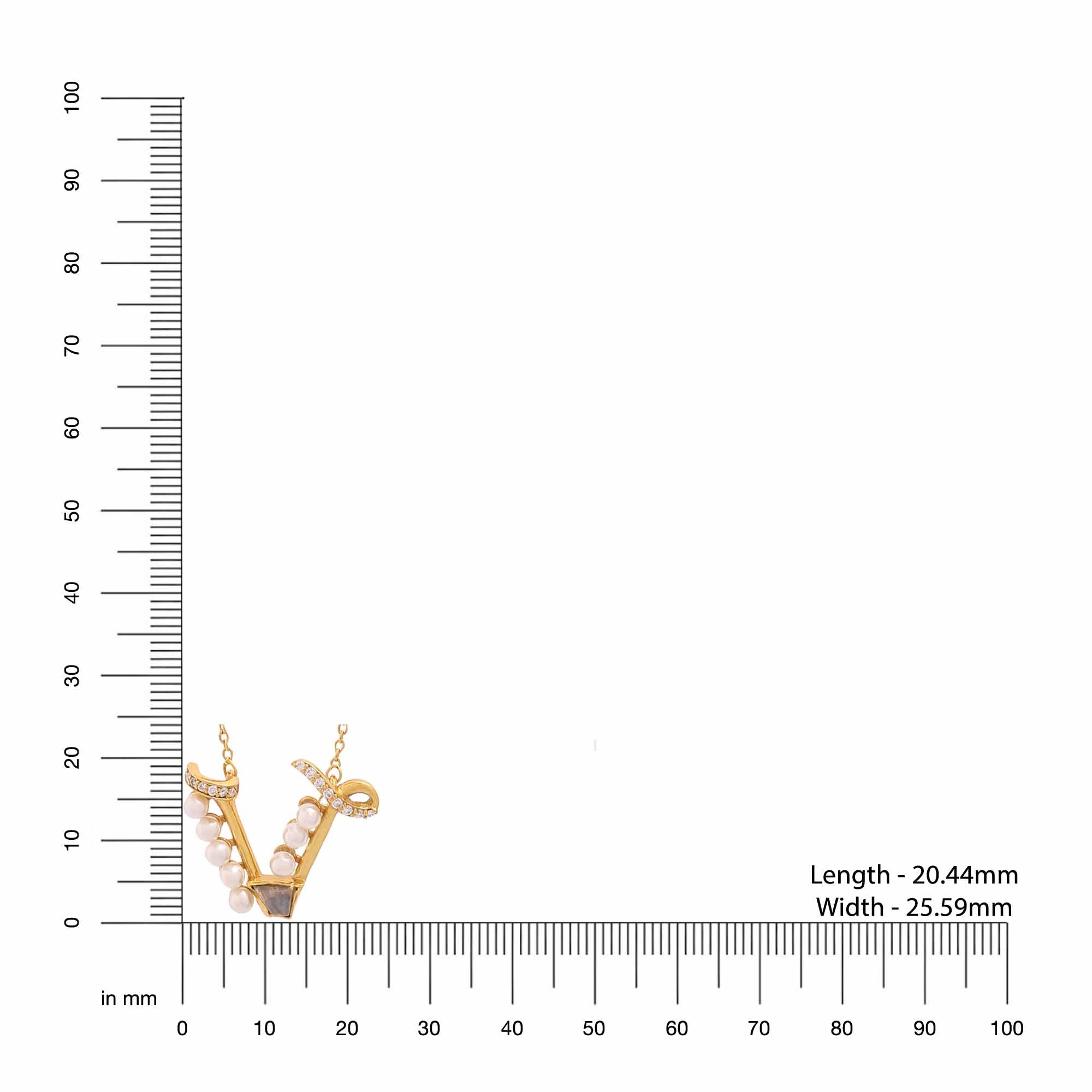 Labradorite Pearl Gold-plated Charming 'V' Alphabet 925 Sterling Silver Pendant For Women