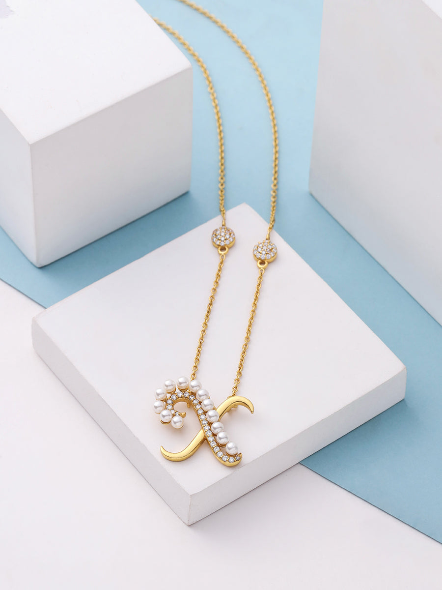 Pearl Gold-plated Charming 'X' Alphabet 925 Sterling Silver Pendant For Women