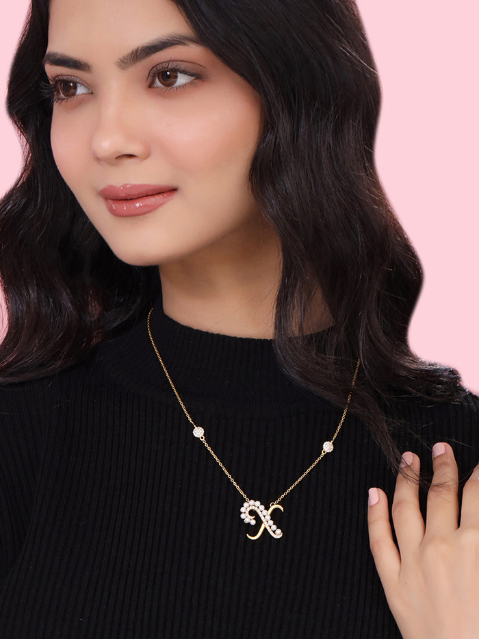 Pearl Gold-plated Charming 'X' Alphabet 925 Sterling Silver Pendant For Women