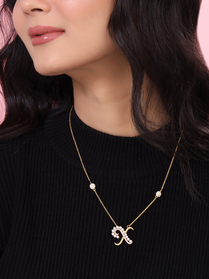 Pearl Gold-plated Charming 'X' Alphabet 925 Sterling Silver Pendant For Women