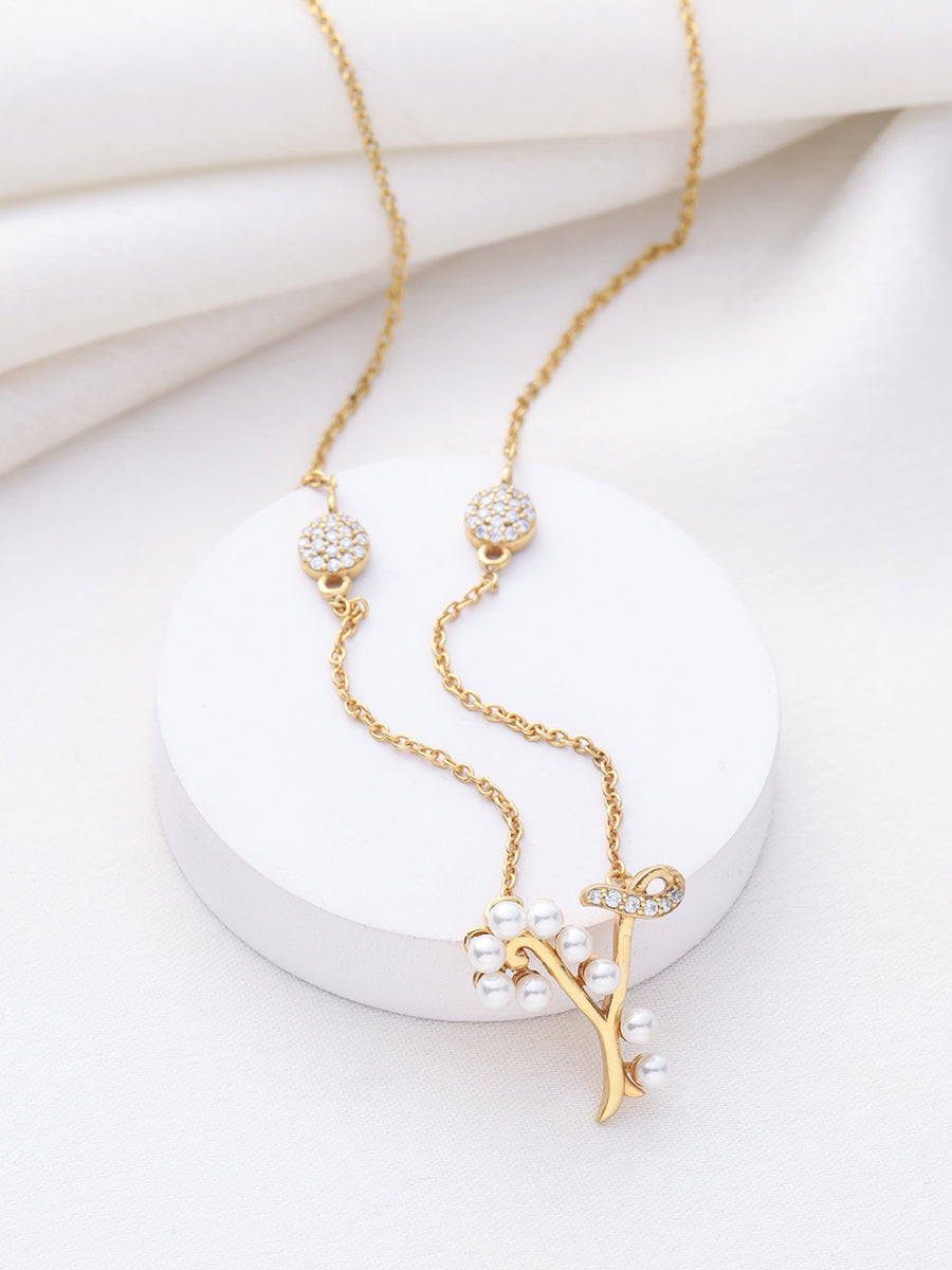 Pearl Gold-plated Charming 'Y' Alphabet 925 Sterling Silver Pendant For Women
